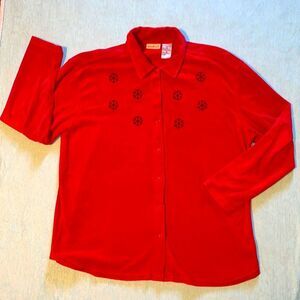 White Stag Red Velour XL Button-front collar shirt long-sleeve w/Snowflakes